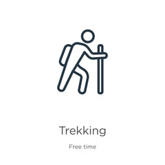 Trekking icon. Thin linear trekking outline icon isolated on white background from hobbies collection. Line vector trekking sign, symbol for web and mobile