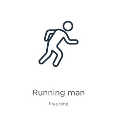 Running man icon. Thin linear running man outline icon isolated on white background from hobbies collection. Line vector running man sign, symbol for web and mobile