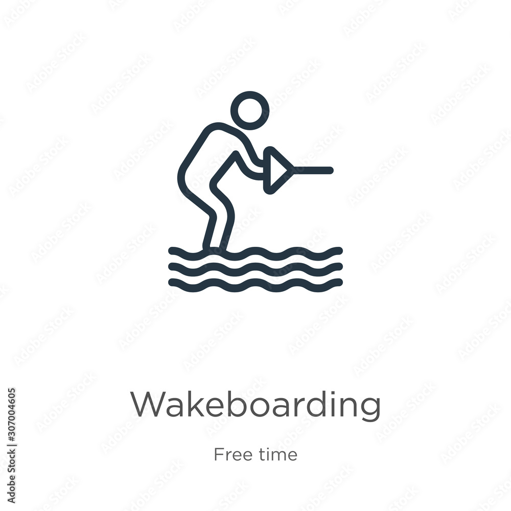 Aufkleber wakeboarding icon. thin linear wakeboarding outline icon isolated on white background from free time