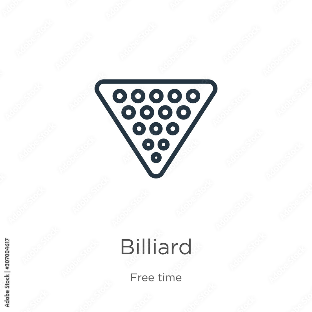 Poster billiard icon. thin linear billiard outline icon isolated on white background from free time collect