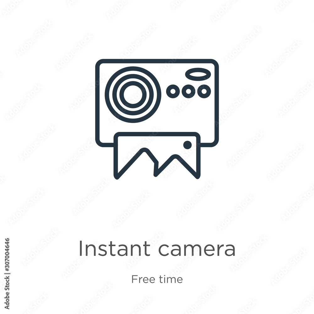 Poster instant camera icon. thin linear instant camera outline icon isolated on white background from free 