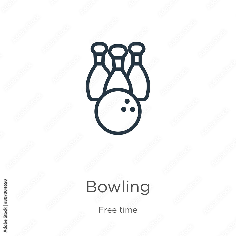 Poster bowling icon. thin linear bowling outline icon isolated on white background from free time collectio