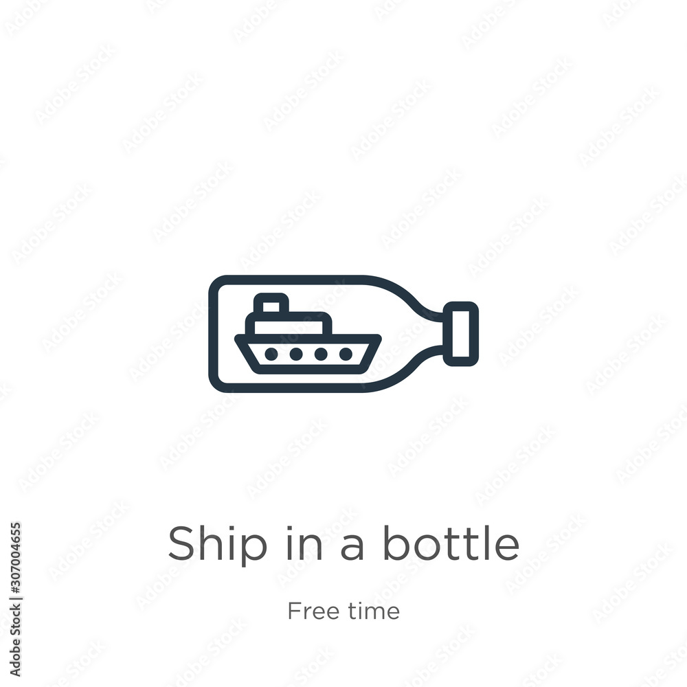 Poster ship in a bottle icon. thin linear ship in a bottle outline icon isolated on white background from f