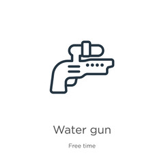 Water gun icon. Thin linear water gun outline icon isolated on white background from free time collection. Line vector water gun sign, symbol for web and mobile
