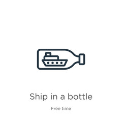 Ship in a bottle icon. Thin linear ship in a bottle outline icon isolated on white background from free time collection. Line vector ship in a bottle sign, symbol for web and mobile