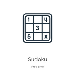 Sudoku icon. Thin linear sudoku outline icon isolated on white background from free time collection. Line vector sudoku sign, symbol for web and mobile