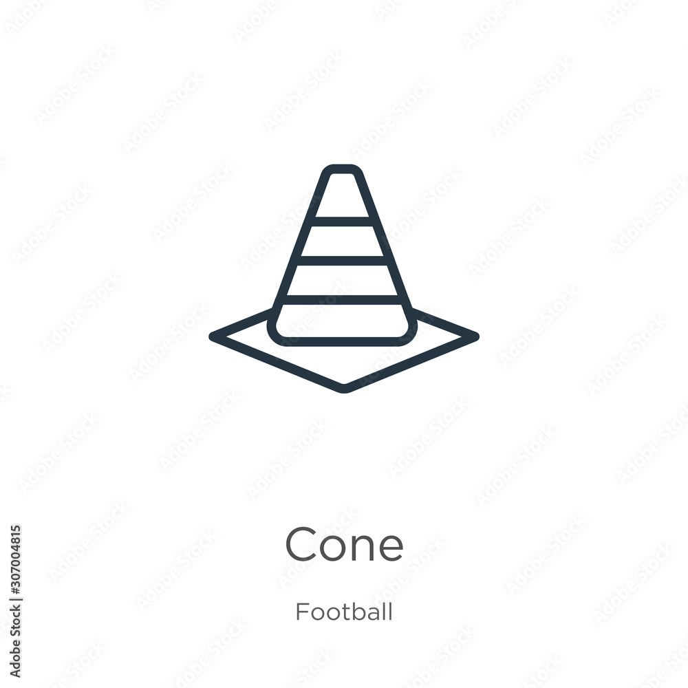 Poster cone icon. thin linear cone outline icon isolated on white background from football collection. line