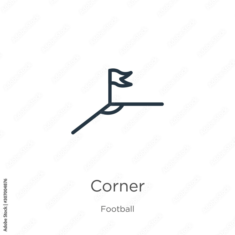 Poster corner icon. thin linear corner outline icon isolated on white background from football collection. 