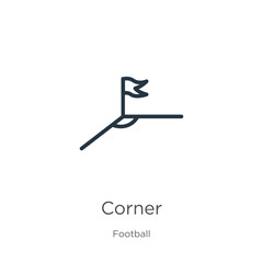 Corner icon. Thin linear corner outline icon isolated on white background from football collection. Line vector corner sign, symbol for web and mobile