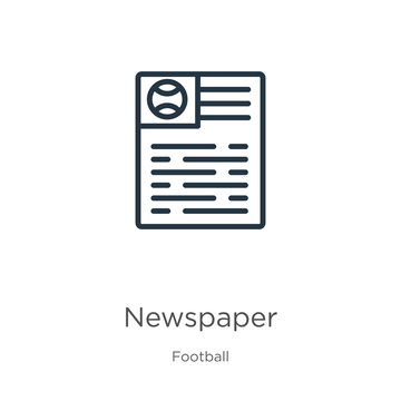 Newspaper icon. Thin linear newspaper outline icon isolated on white background from football collection. Line vector newspaper sign, symbol for web and mobile