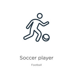 Soccer player icon. Thin linear soccer player outline icon isolated on white background from football collection. Line vector soccer player sign, symbol for web and mobile