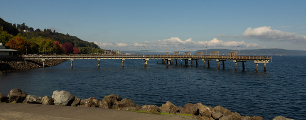 Tacoma's Ruston Way waterfront park and docks looking West
