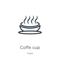 Coffe cup icon. Thin linear coffe cup outline icon isolated on white background from food collection. Line vector coffe cup sign, symbol for web and mobile