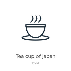 Tea cup of japan icon. Thin linear tea cup of japan outline icon isolated on white background from food collection. Line vector tea cup of japan sign, symbol for web and mobile