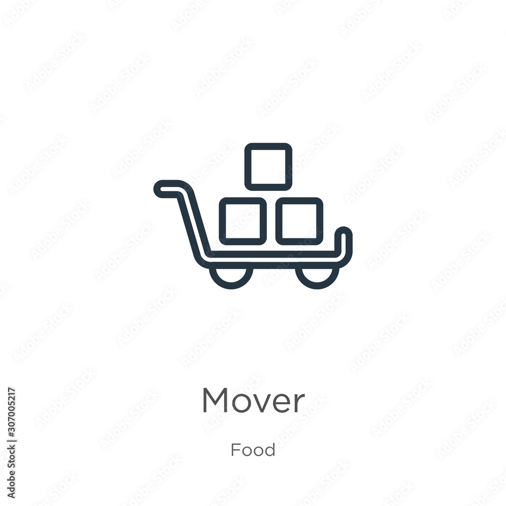 Poster mover icon. thin linear mover outline icon isolated on white background from food collection. line v