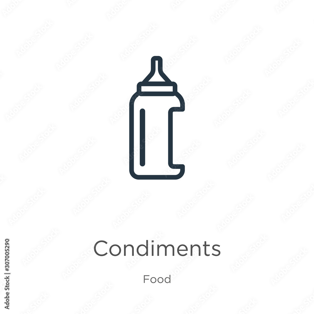 Poster condiments icon. thin linear condiments outline icon isolated on white background from food collecti