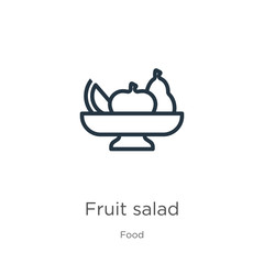 Fruit salad icon. Thin linear fruit salad outline icon isolated on white background from food collection. Line vector fruit salad sign, symbol for web and mobile