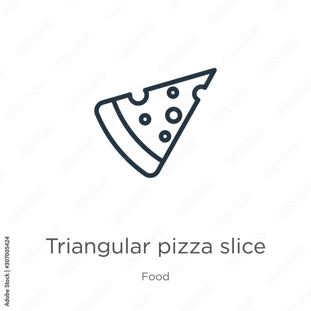 Aufkleber triangular pizza slice icon. thin linear triangular pizza slice outline icon isolated on white backg