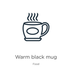 Warm black mug icon. Thin linear warm black mug outline icon isolated on white background from food collection. Line vector warm black mug sign, symbol for web and mobile