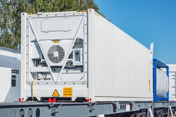 Refrigerated container 20-foot-long on the railway platform. - 307005432