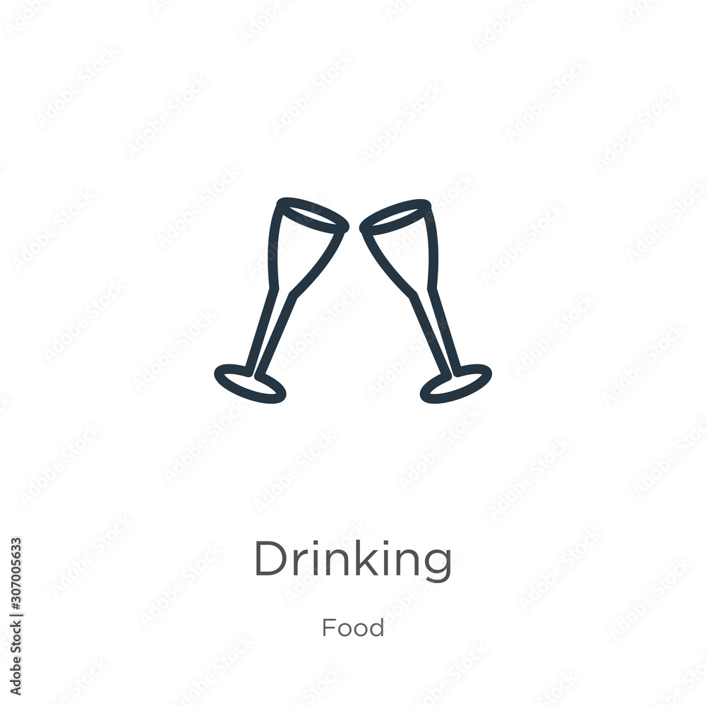 Poster drinking icon. thin linear drinking outline icon isolated on white background from food collection. 