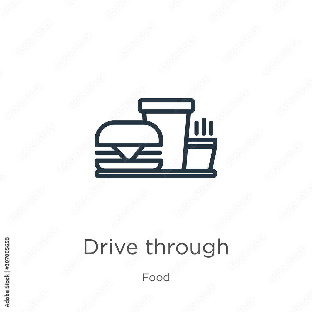 Poster drive through icon. thin linear drive through outline icon isolated on white background from food co