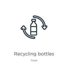 Recycling bottles icon. Thin linear recycling bottles outline icon isolated on white background from food collection. Line vector recycling bottles sign, symbol for web and mobile