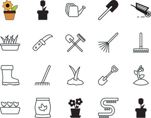 gardening vector icon set such as: modern, worker, small, cutter, recreation, cart, clothing, pair, lifestyle, sprinkle, pipe, outside, footwear, wear, foot, new, waterproof, graphic, bloom, high