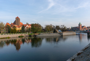 Naklejka na ściany i meble Cathedral Island Ostrow Tumski and Odra River in a summer day in Wroclaw