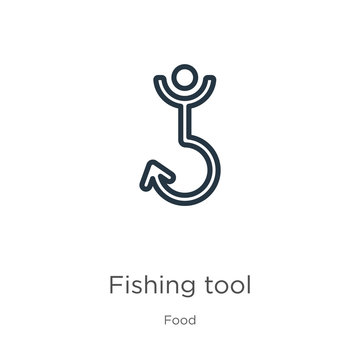 Fishing tool icon. Thin linear fishing tool outline icon isolated on white background from food collection. Line vector fishing tool sign, symbol for web and mobile