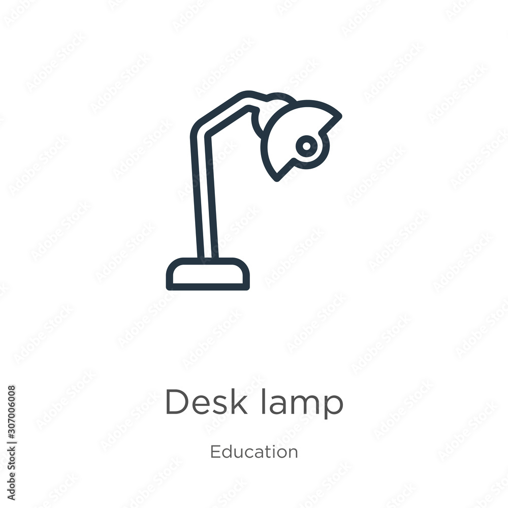 Poster desk lamp icon. thin linear desk lamp outline icon isolated on white background from education colle