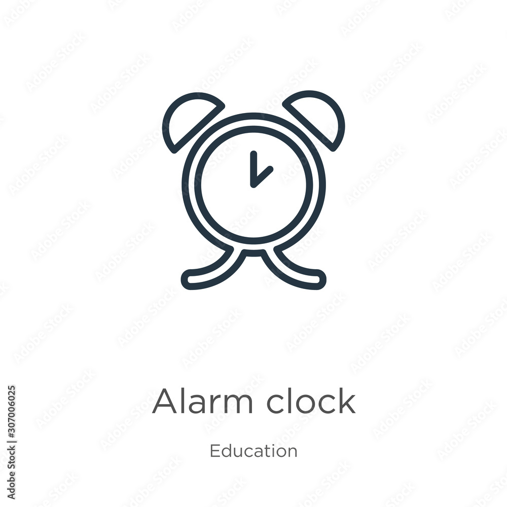 Poster alarm clock icon. thin linear alarm clock outline icon isolated on white background from education c