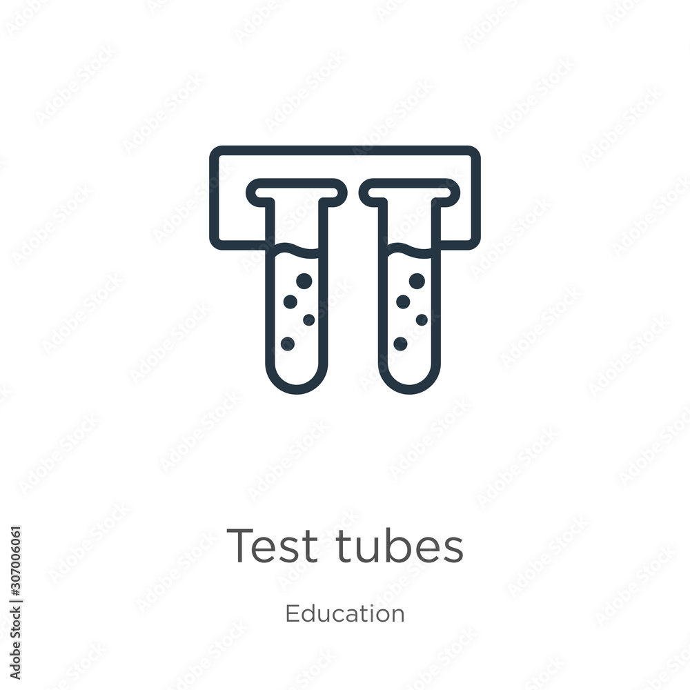Poster test tubes icon. thin linear test tubes outline icon isolated on white background from education col