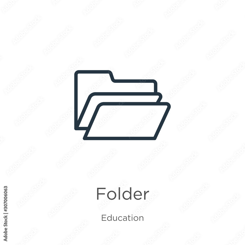 Poster folder icon. thin linear folder outline icon isolated on white background from education collection.