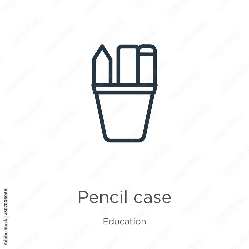 Poster pencil case icon. thin linear pencil case outline icon isolated on white background from education c