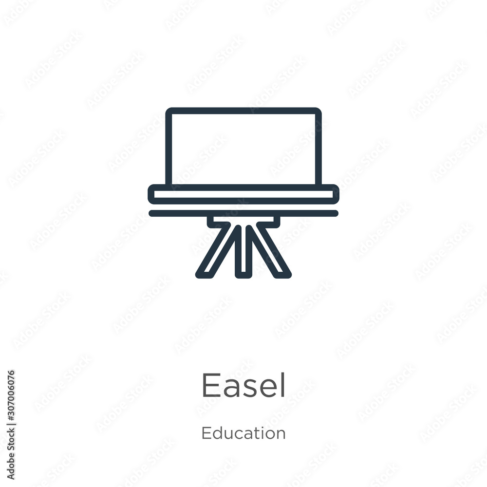 Poster easel icon. thin linear easel outline icon isolated on white background from education collection. l