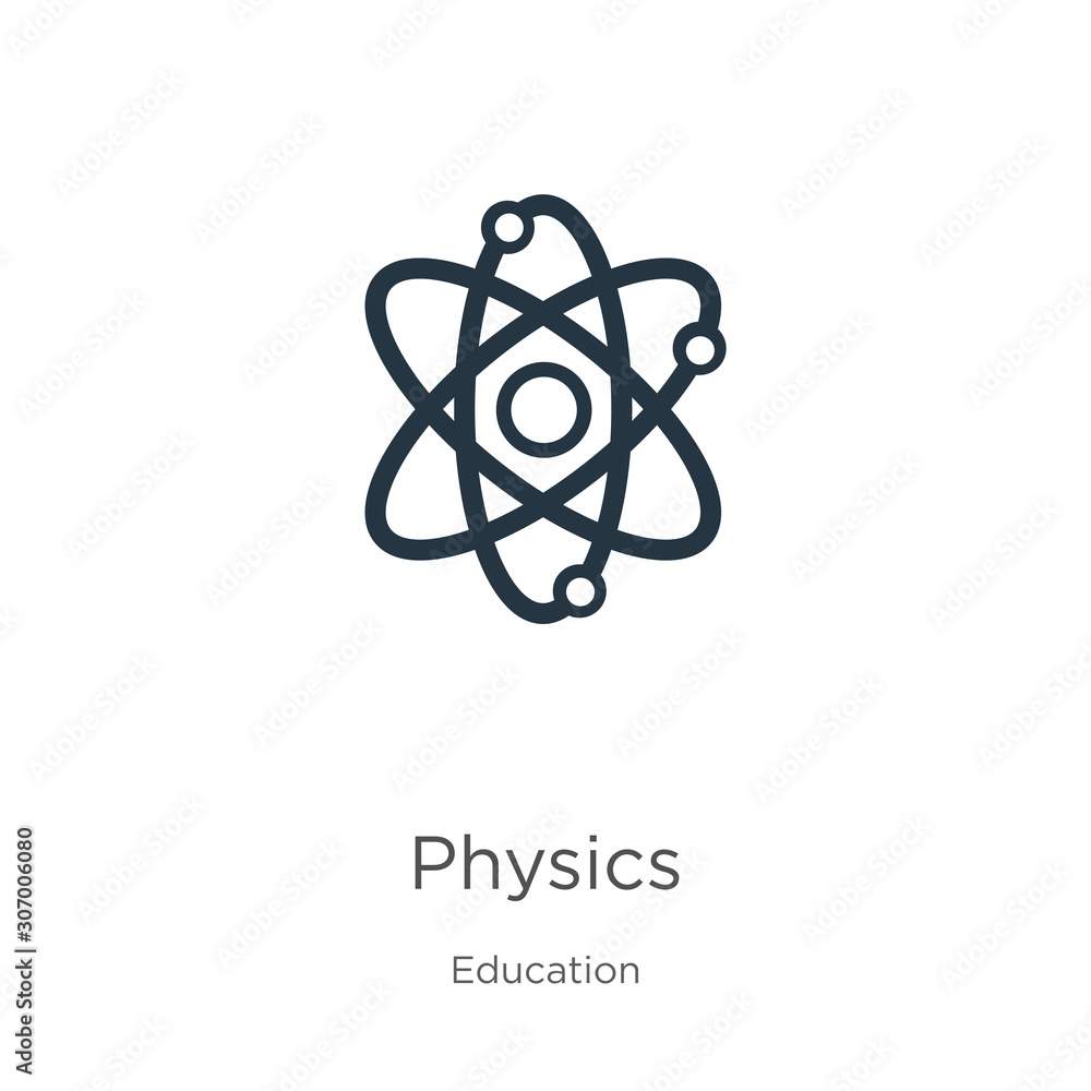 Poster physics icon. thin linear physics outline icon isolated on white background from education collectio
