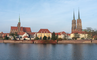 Cathedral Island Ostrow Tumski and Odra River in a summer day in Wroclaw