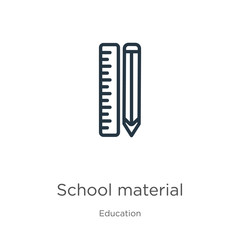 School material icon. Thin linear school material outline icon isolated on white background from education collection. Line vector school material sign, symbol for web and mobile