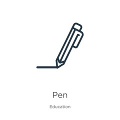 Fototapeta premium Pen icon. Thin linear pen outline icon isolated on white background from education collection. Line vector pen sign, symbol for web and mobile