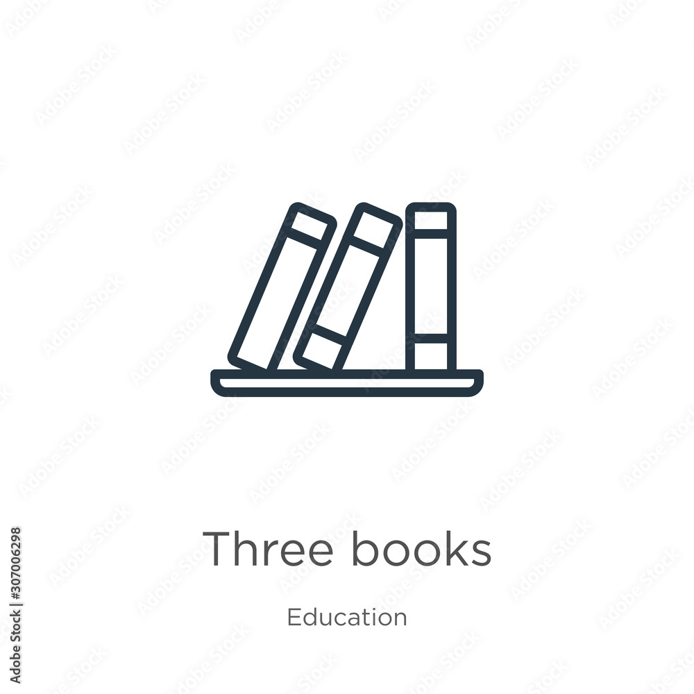 Poster three books icon. thin linear three books outline icon isolated on white background from education c