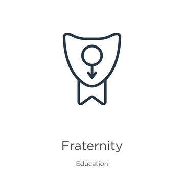 Fraternity icon. Thin linear fraternity outline icon isolated on white background from education collection. Line vector fraternity sign, symbol for web and mobile