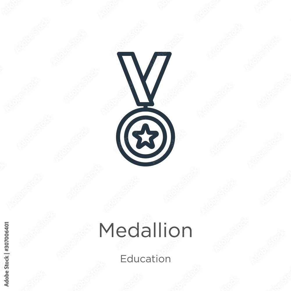 Poster medallion icon. thin linear medallion outline icon isolated on white background from education colle