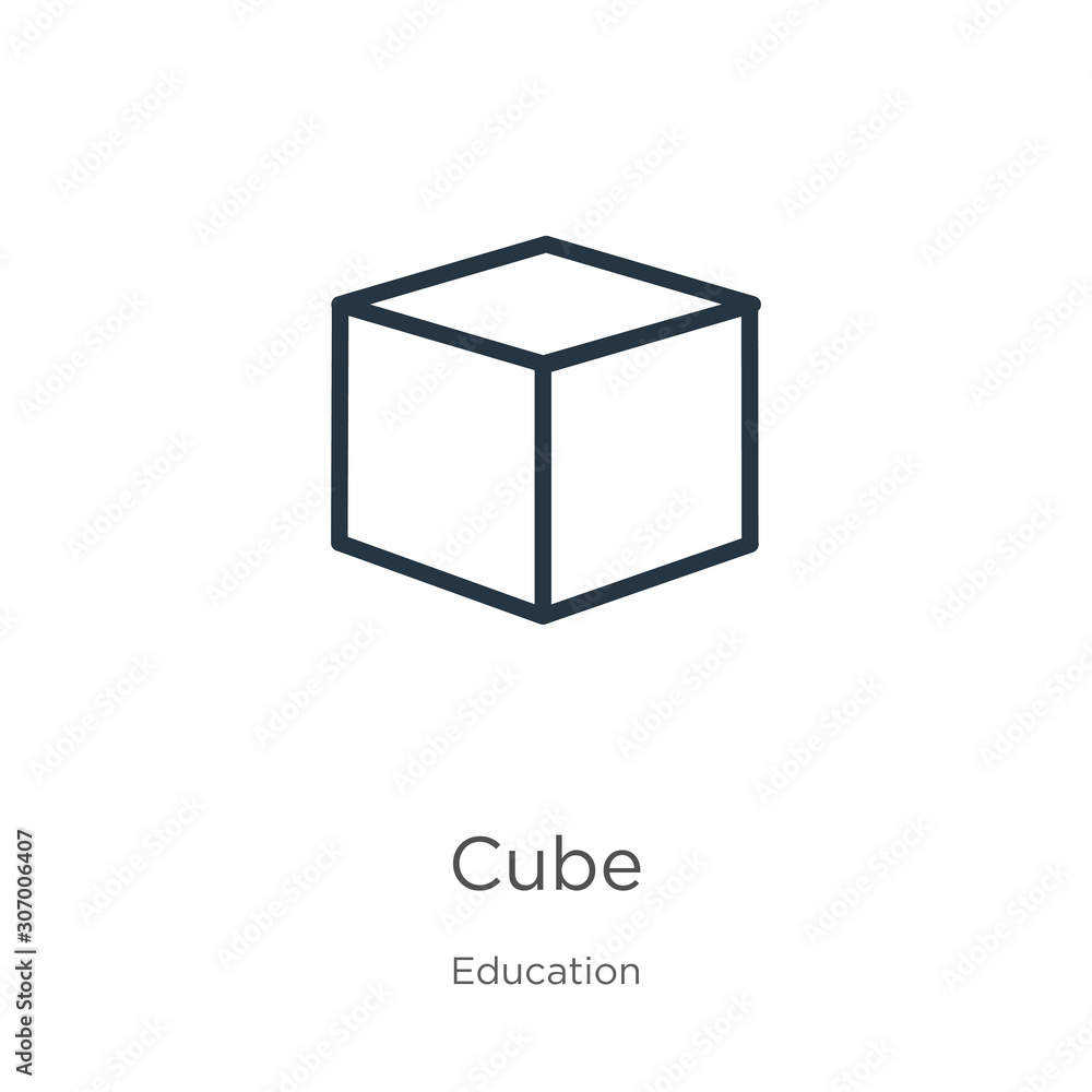Poster cube icon. thin linear cube outline icon isolated on white background from education collection. lin
