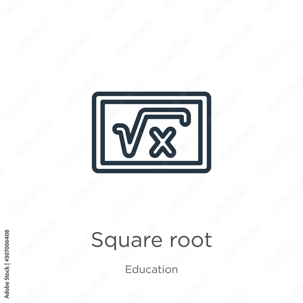 Poster square root icon. thin linear square root outline icon isolated on white background from education c