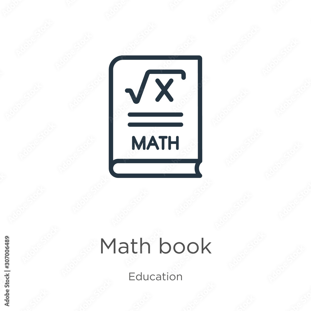 Poster math book icon. thin linear math book outline icon isolated on white background from education colle