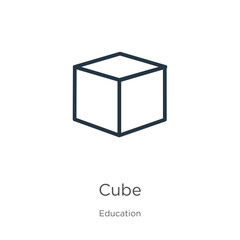Cube icon. Thin linear cube outline icon isolated on white background from education collection. Line vector cube sign, symbol for web and mobile