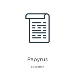 Papyrus icon. Thin linear papyrus outline icon isolated on white background from education collection. Line vector papyrus sign, symbol for web and mobile