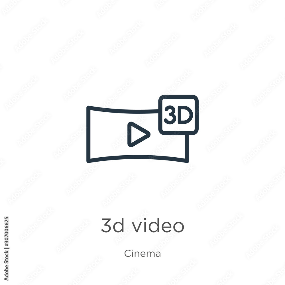 Poster 3d video icon icon. thin linear 3d video icon outline icon isolated on white background from cinema 