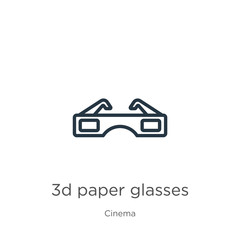 3d paper glasses icon. Thin linear 3d paper glasses outline icon isolated on white background from cinema collection. Line vector 3d paper glasses sign, symbol for web and mobile